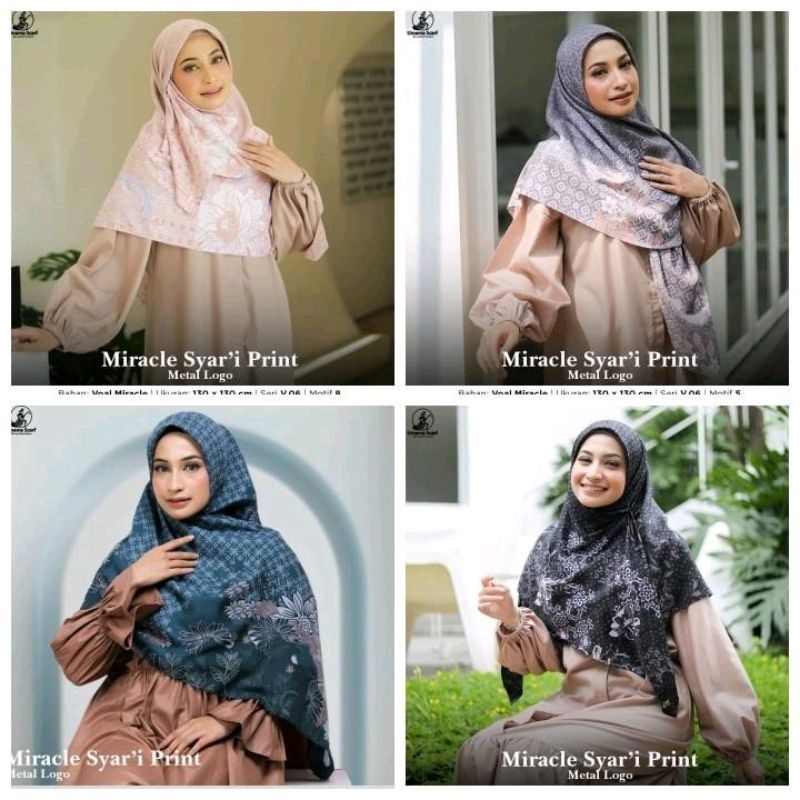 HIJAB UMAMA SCARF VOAL MIRACLE SYAR'I LASERCUT DENGAN METAL LOGO MOTIF PRINT UK JUMBO JILBAB KERUDUN