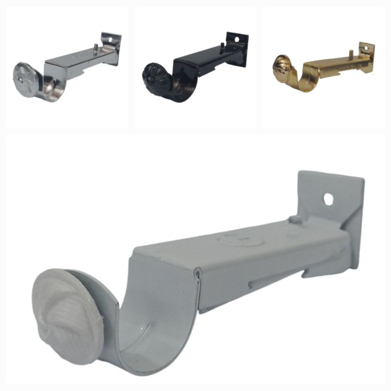 Bracket Gorden Besi Kuat | Penyangga Batang Rel Gorden Rollet | Kaki Rel Warna Silver Gold Hitam