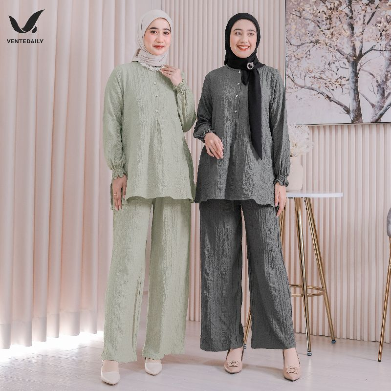 Ventedaily - Thania One Set Wanita Setelan Kekinian Atasan Celana Kulot Outfit Terbaru