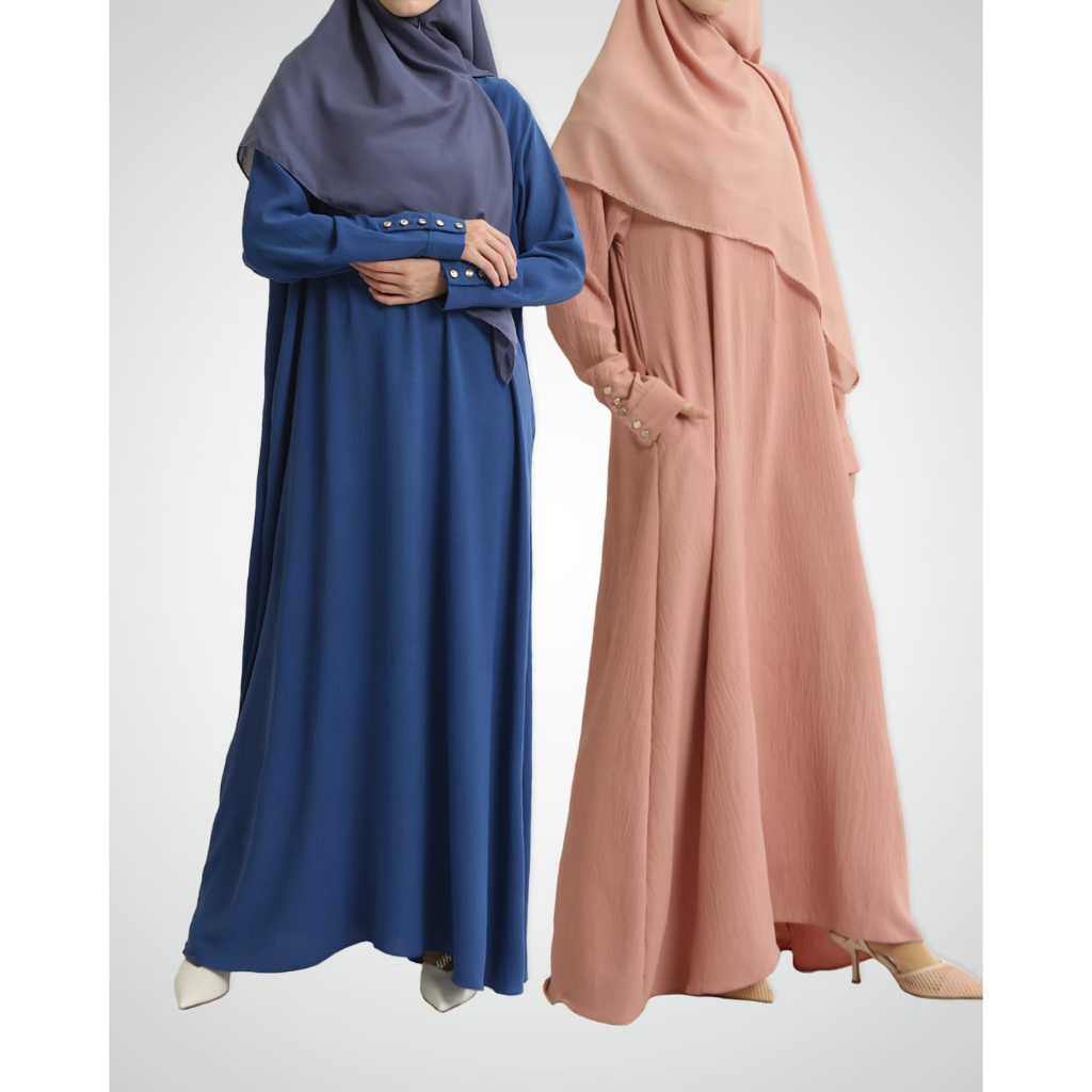 SQUADA | MECCA ABAYA POLOS CRINKLE PREMIUM BASIC DRESS GAMIS UMROH HAJI WARNA ( LATTE,SKYBLUE,MINT,M