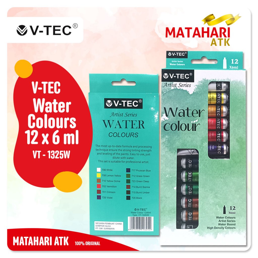 

Cat Air 12W V-TEC VT-1325W / Water Colours 12 Warna x 6 ML - Set VTEC / Water Colour V Tec Set for Artist