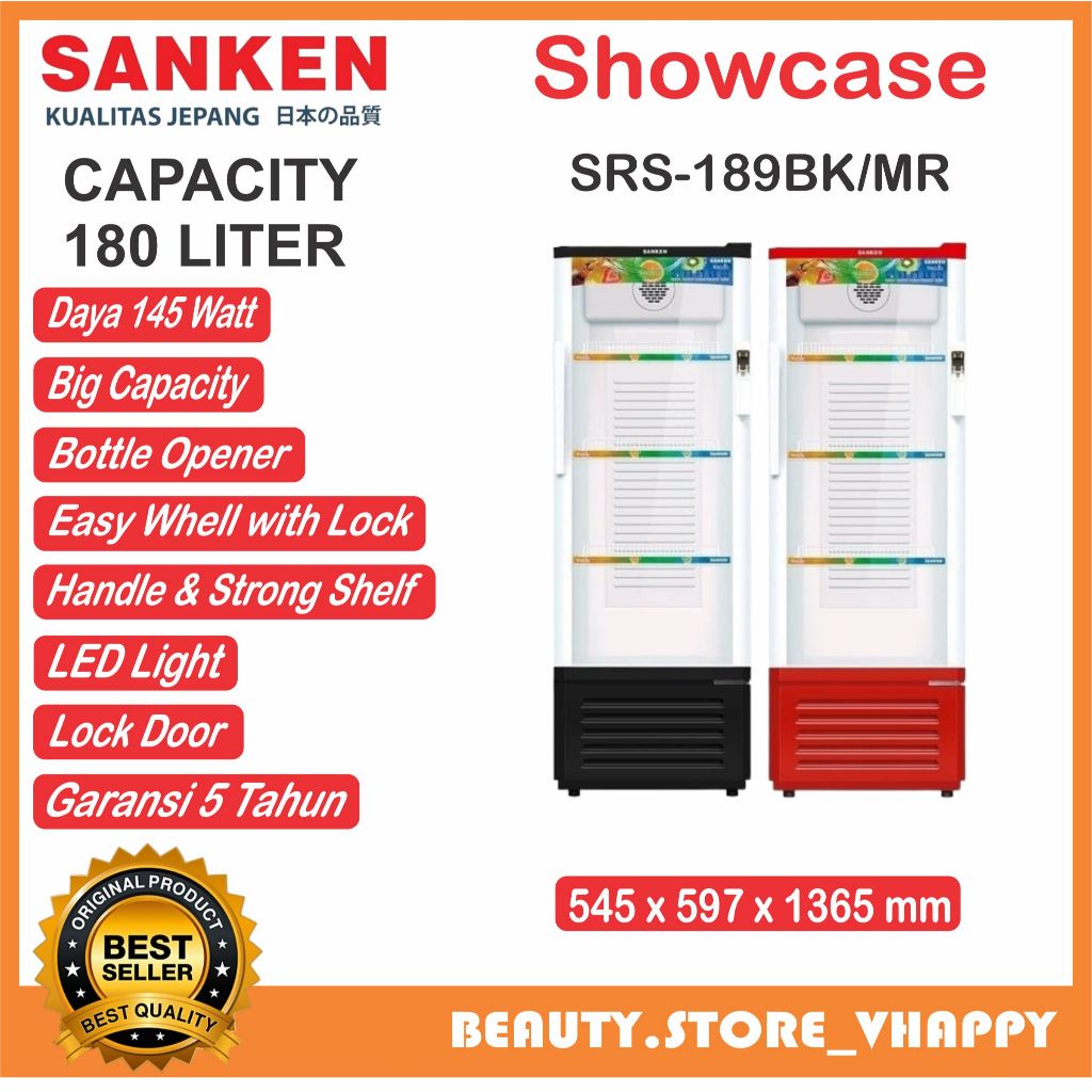 Showcase Sanken 3 Rak SRS 189 BK/MR Bandung danLuar Bandung Garansi Resmi Murah