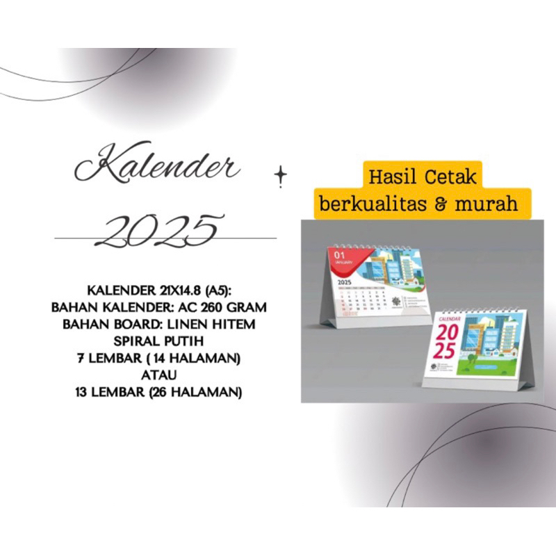 

kalender meja 21x15 A5 7 lembar 14 halaman minimal 100 pcs