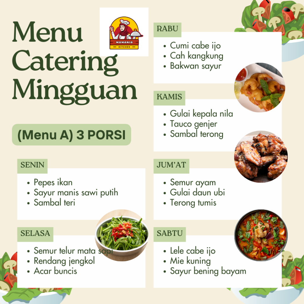 

Mamania kitchen - Catering mingguan 3 porsi lauk rasa enak lezat dan halal Medan