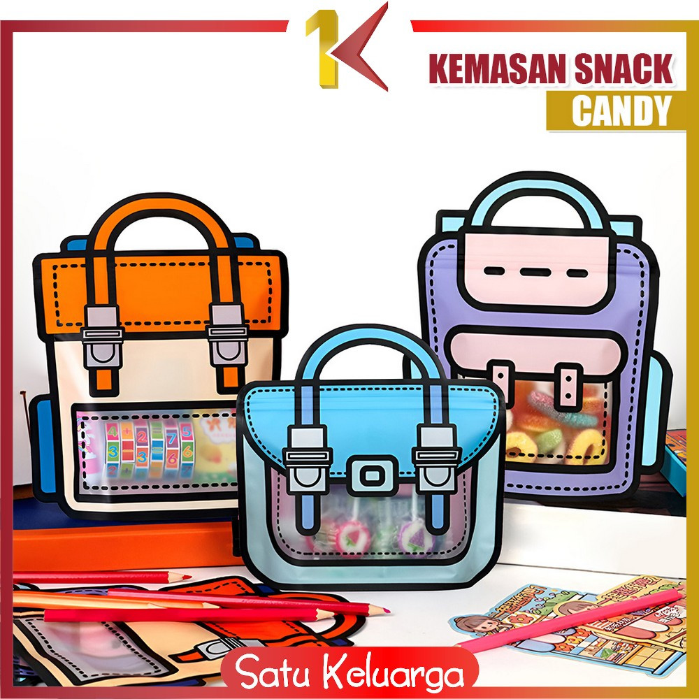 

SK-C1094 Plastik Bingkisan Ziplock Motif Tas Ransel / Goodie Bag Birthday 3D Zip Lock / Plastik Kemasan Snack Candy Souvenir Ultah Anak