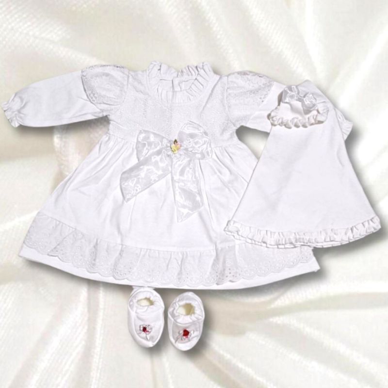 GAMIS BROKAT Bayi Perempuan 0-4 BLN Baju Gamis Putih Anak Muslim Cewek Mewah ANISAH