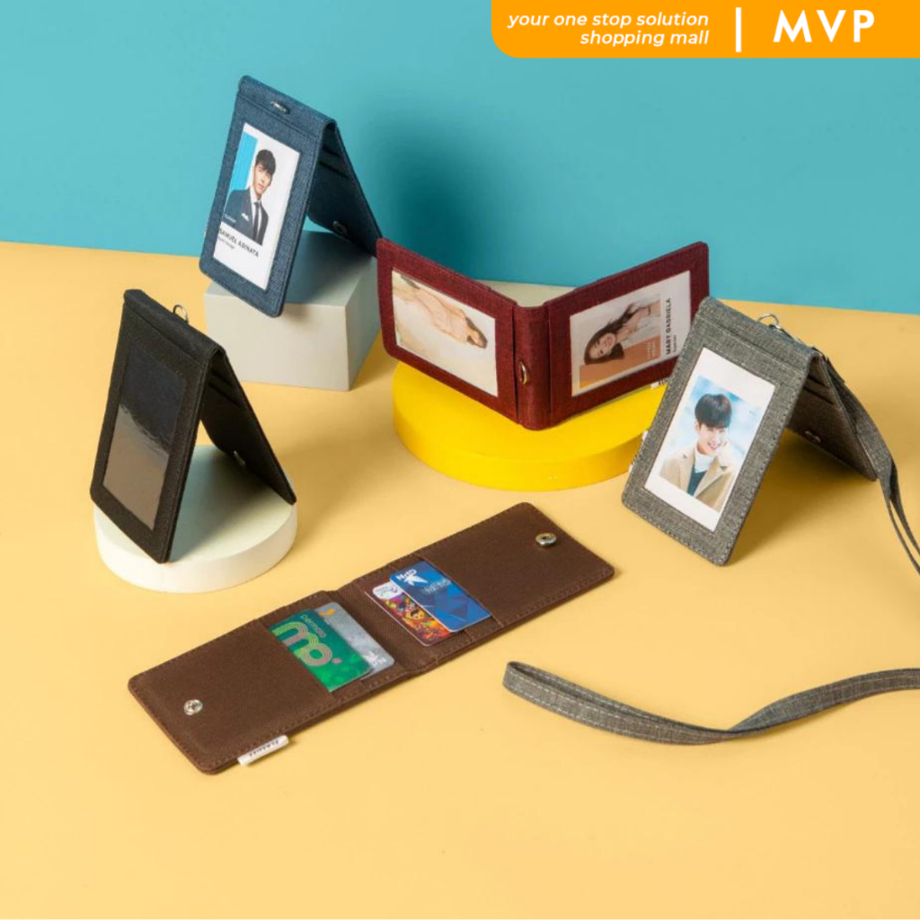 

MVP Name Tag Kancing Dua Sisi Plastik Kain Kanvas Lanyard ID Card Holder Lanyard Kancing