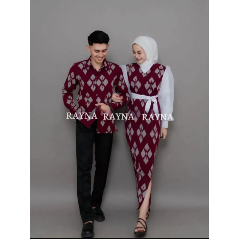 SET PAKAIAN COUPLE TENUN BAJU MUSLIM GAMIS GAUN KEMEJA TENUN DRES TENUN RAYNA ETHNIC COUPLE PASANGAN