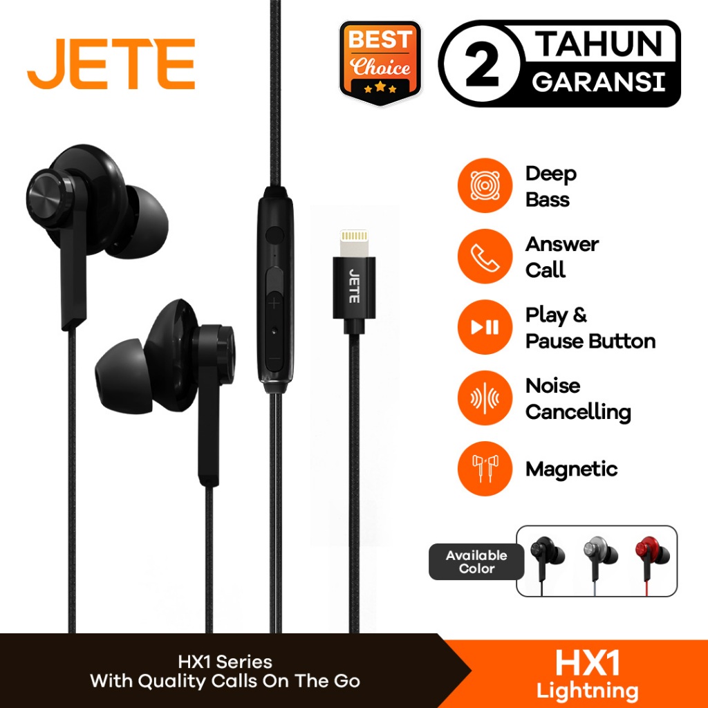 JETE HX1 Earphone Lightning iPhone | Headset iPhone with Mic - Garansi 2 Tahun