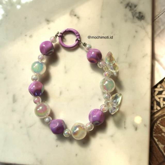 Gantungan HP/ Tas Kupu Kupu - PURPLE - Premium beads, setiap pembelian gratis 1 kertas mika untuk HP