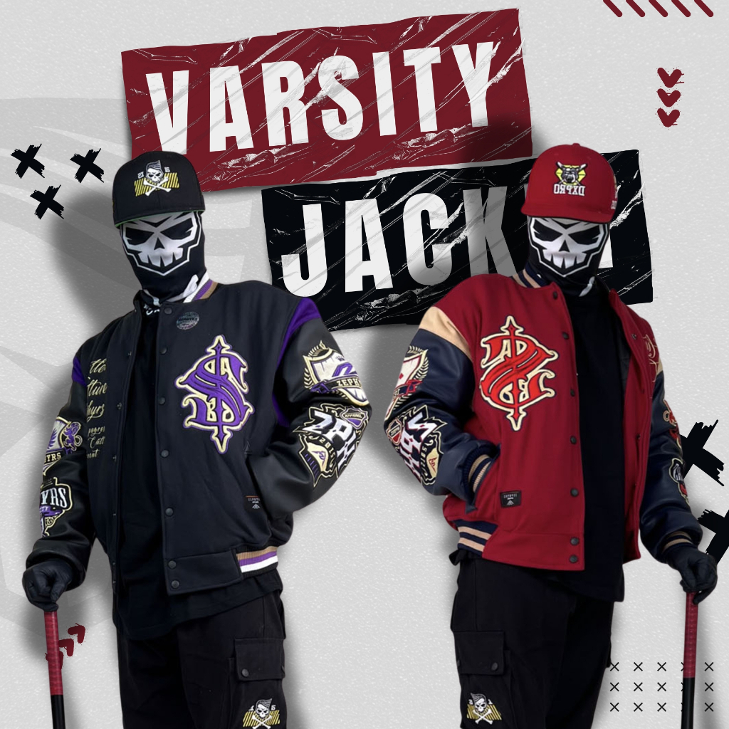 VARSITY JACKET ZEPHYRS BLACK SKULL FULL BORDIR