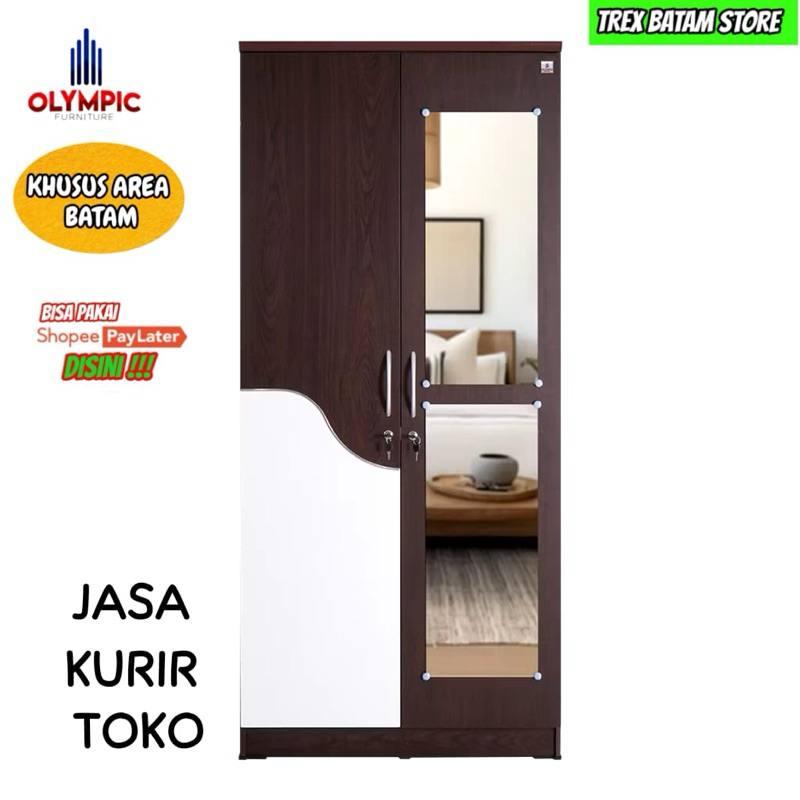 LEMARI PAKAIAN 2 PINTU KAYU LP ALORA 2P + RAKIT [ BATAM ]