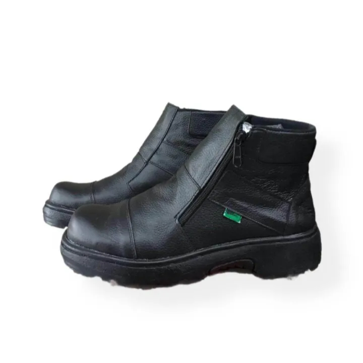 Sepatu Safety Boots Pria Sleting Kickers Kulit Sapi Hitam