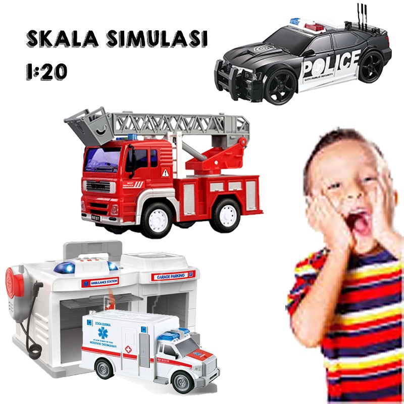 GIGITOY CitySquad 1:20 Mobil Mainan Anak Dengan Mesin Friction Mobil Ambulans Kota Pullback Inersia