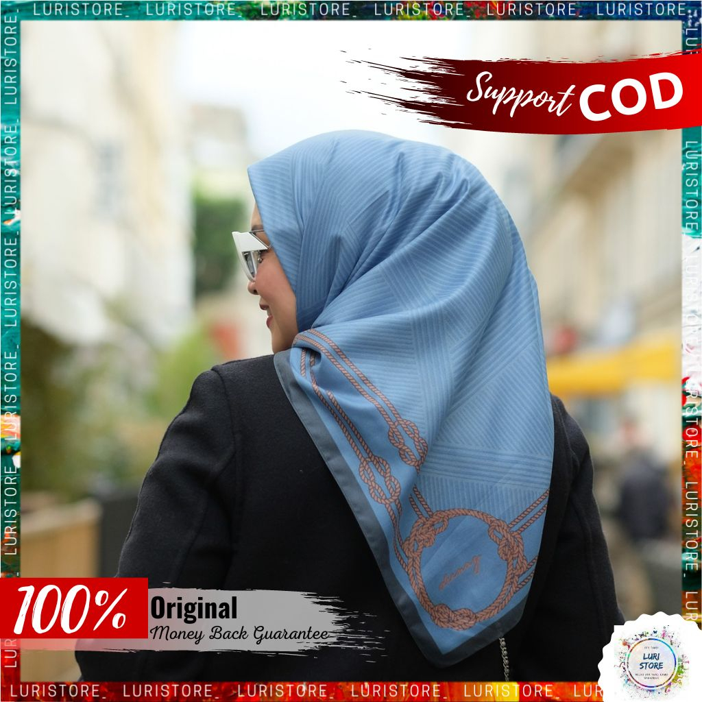 KERUDUNG DEENAY MIEN BLUE ORI Hijab Jilbab Segi Empat Segiempat Voal Motif Terbaru