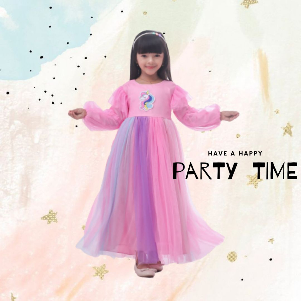 Gaun baju dress pesta ulang tahun unicorn kuda poni anak perempuan import elegan mewah terbaru viral