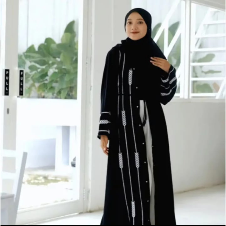 Abaya outer bordir silver-gamis hitam remaja kekinian - fhasion muslimah terbaru-dress remaja kekini