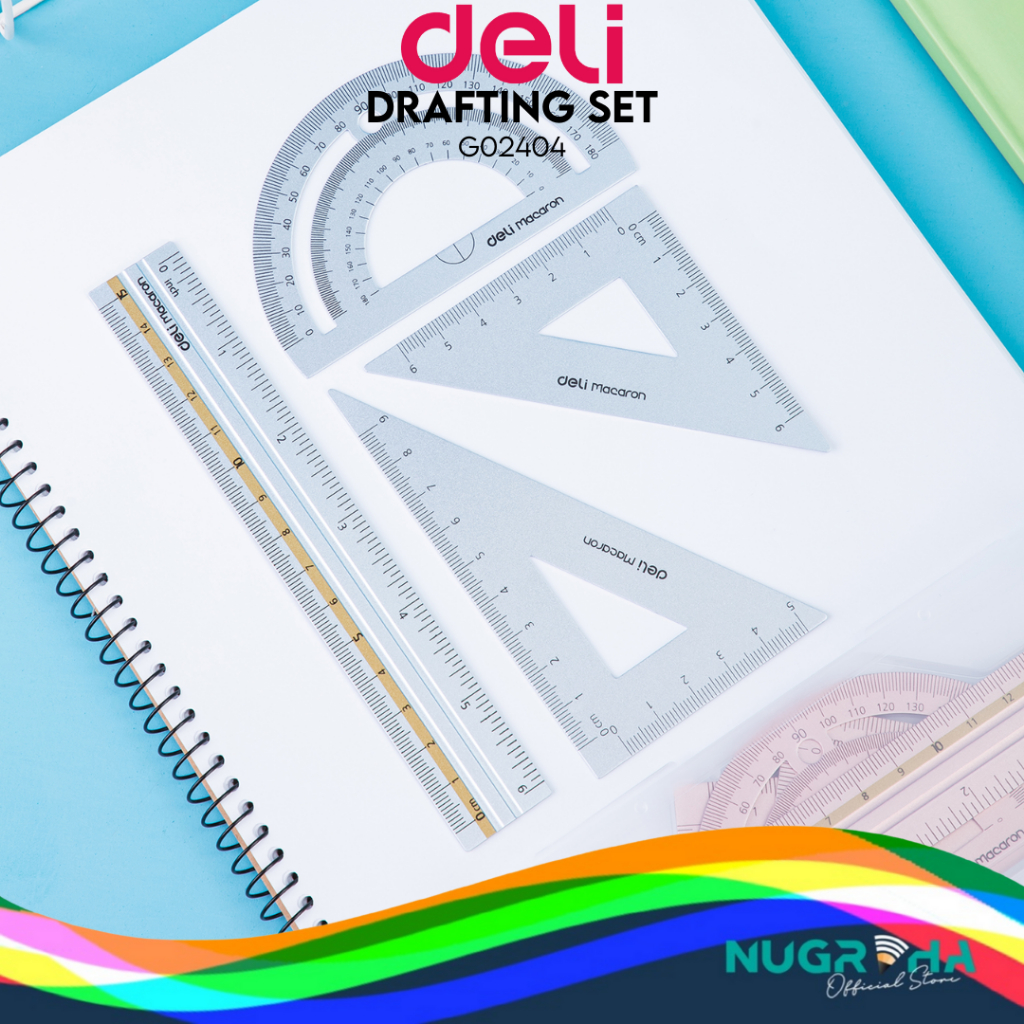 

Penggaris Set Ruler Busur Segitiga Alumunium Deli G02404