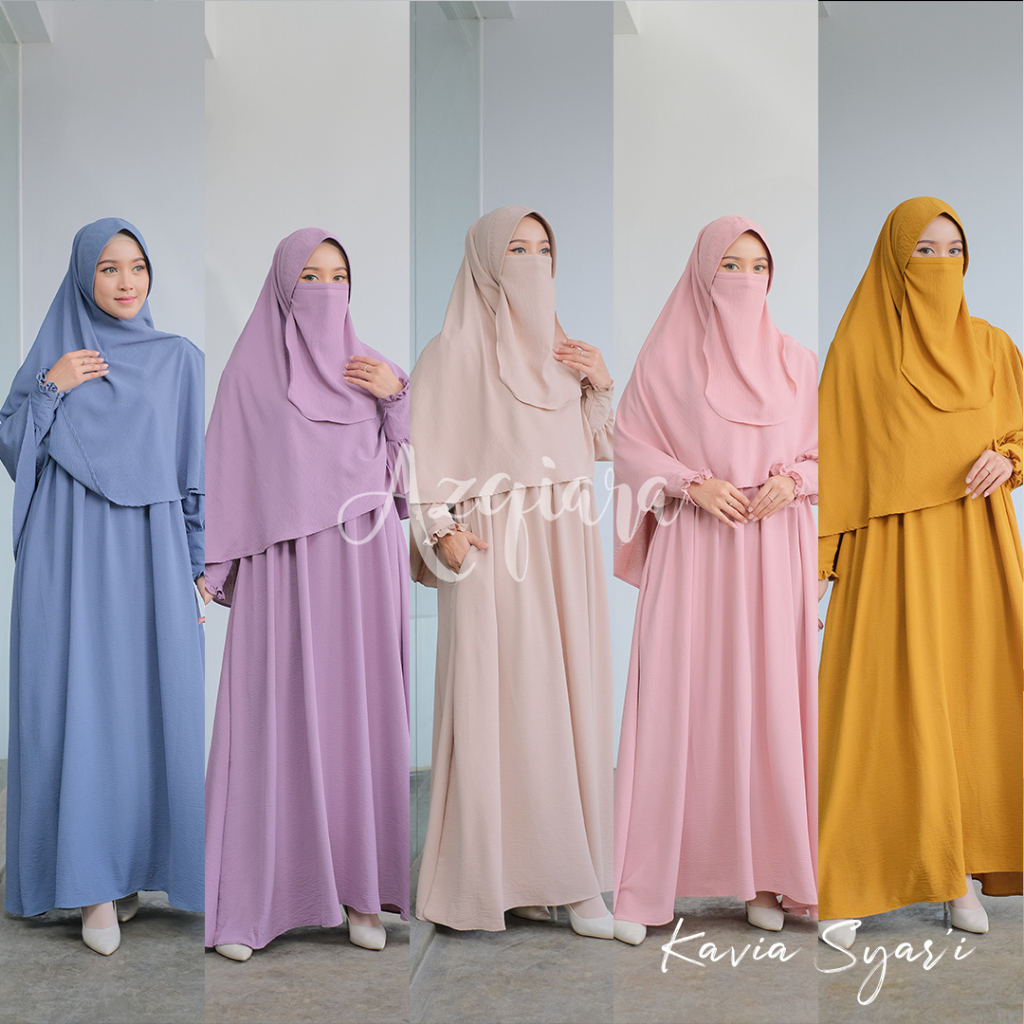 Azqiara | Gamis Syar'i Set Khimar Terbaru | Gamis Set Polos Murah | Gamis Syar'i Kavia