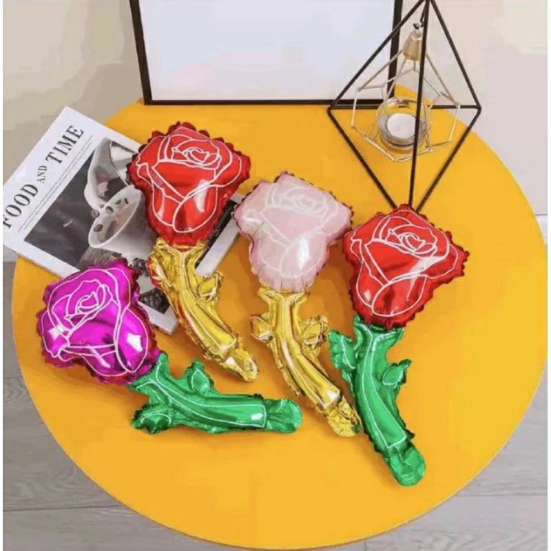 Balon foil karakter tangkai mini bunga mawar rose roses balloon baloon daisy matahari hiasan dekoras