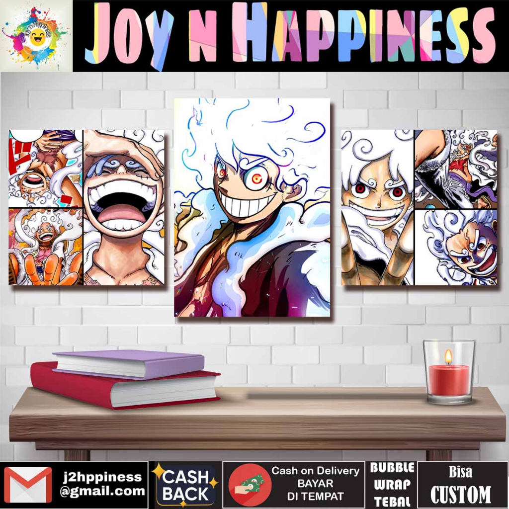 Hiasan Dinding Poster Bingkai Kayu Anime One Piece Luffy Gear 5