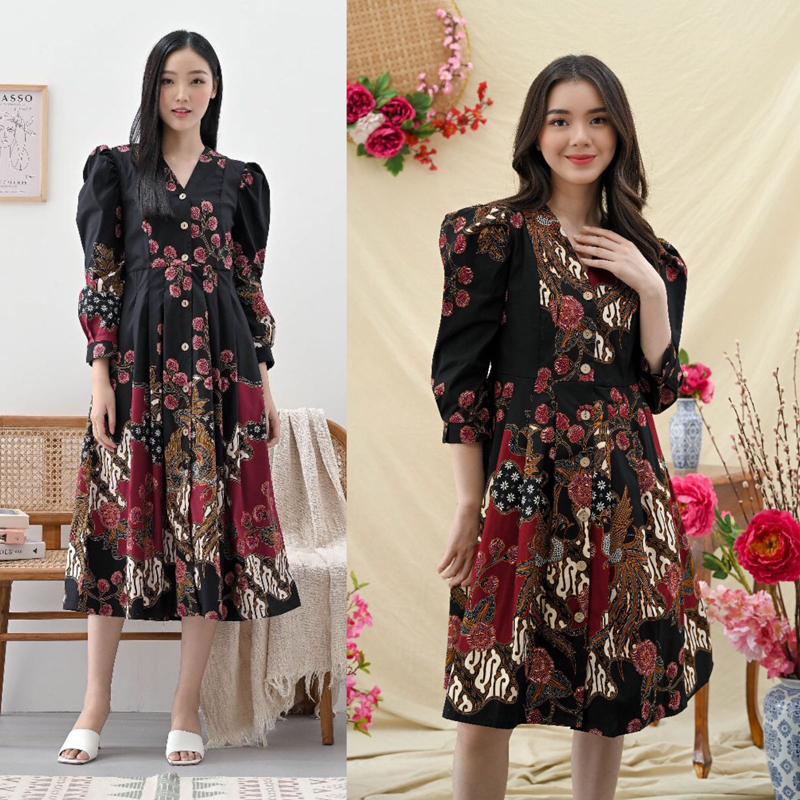 Izma / Miza Gamis Batik Dress Batik Wanita Lengan Panjang Terusan Batik Couple Modern Couple Set Ser