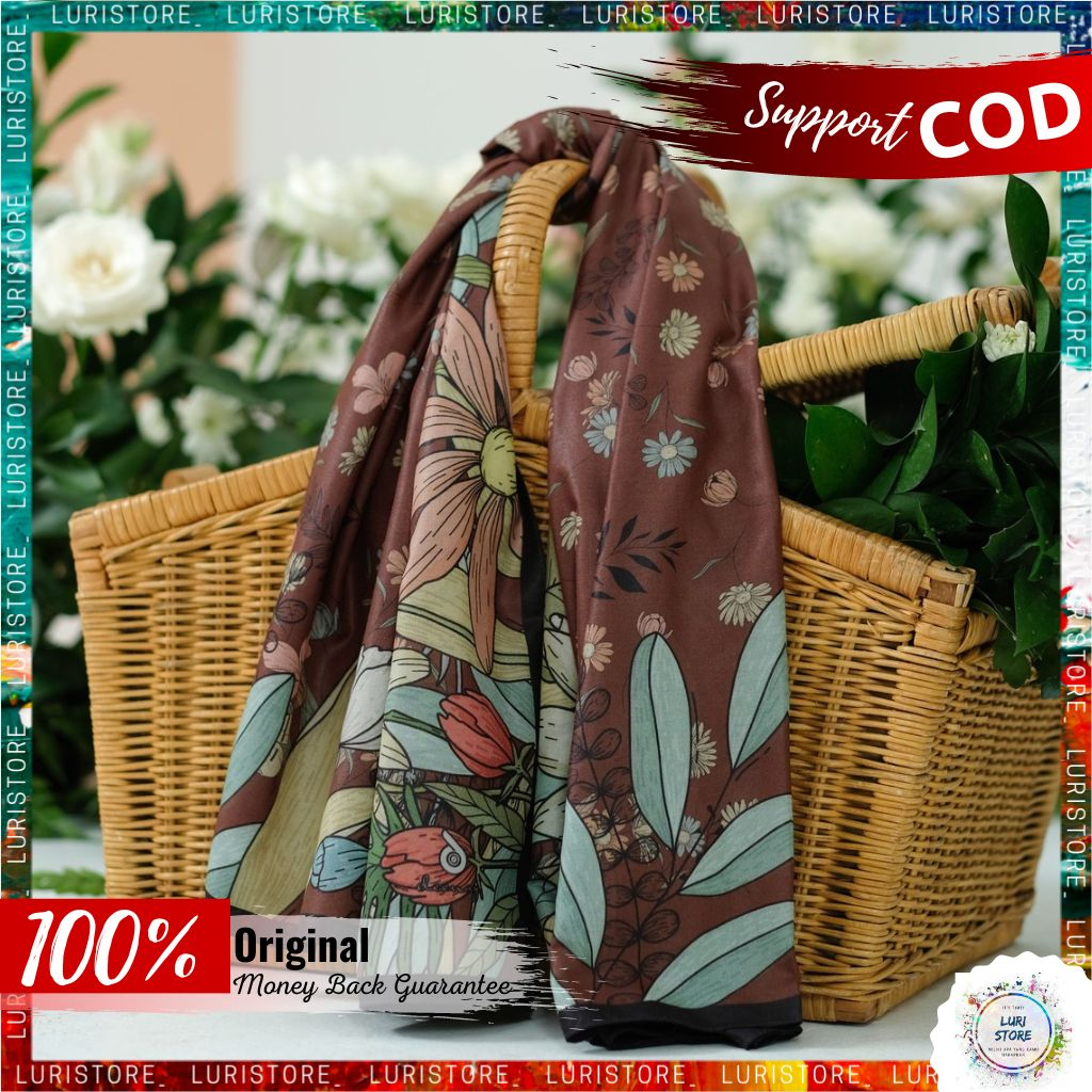 KERUDUNG DEENAY ORI NEEPA BROWN Hijab Jilbab Segiempat Voal Motif Denay Terbaru Premium