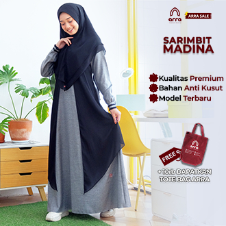 ARRA - Baju Gamis Madina Fashion Muslim Wanita Dewasa Warna Charcoal Maroon Sky Blue Bahan Madina Cotton Mix Ceruty - Size S M L XL XXL  3XL 4XL