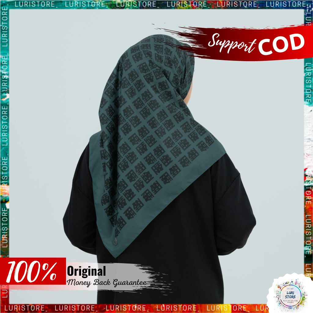 KERUDUNG DEENAY ORI MONOGRAM PLAIN GREEN Hijab Jilbab Segi Empat Segiempat Voal Motif Denay Terbaru