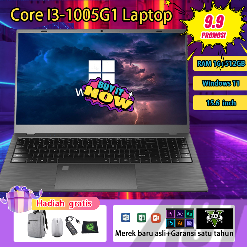 【Upgrate RAM 16g】- Laptop Baru Intel Core I3 1005G1 15.6“ RAM 16+512GB SSD Win11+Office+garansi satu tahun