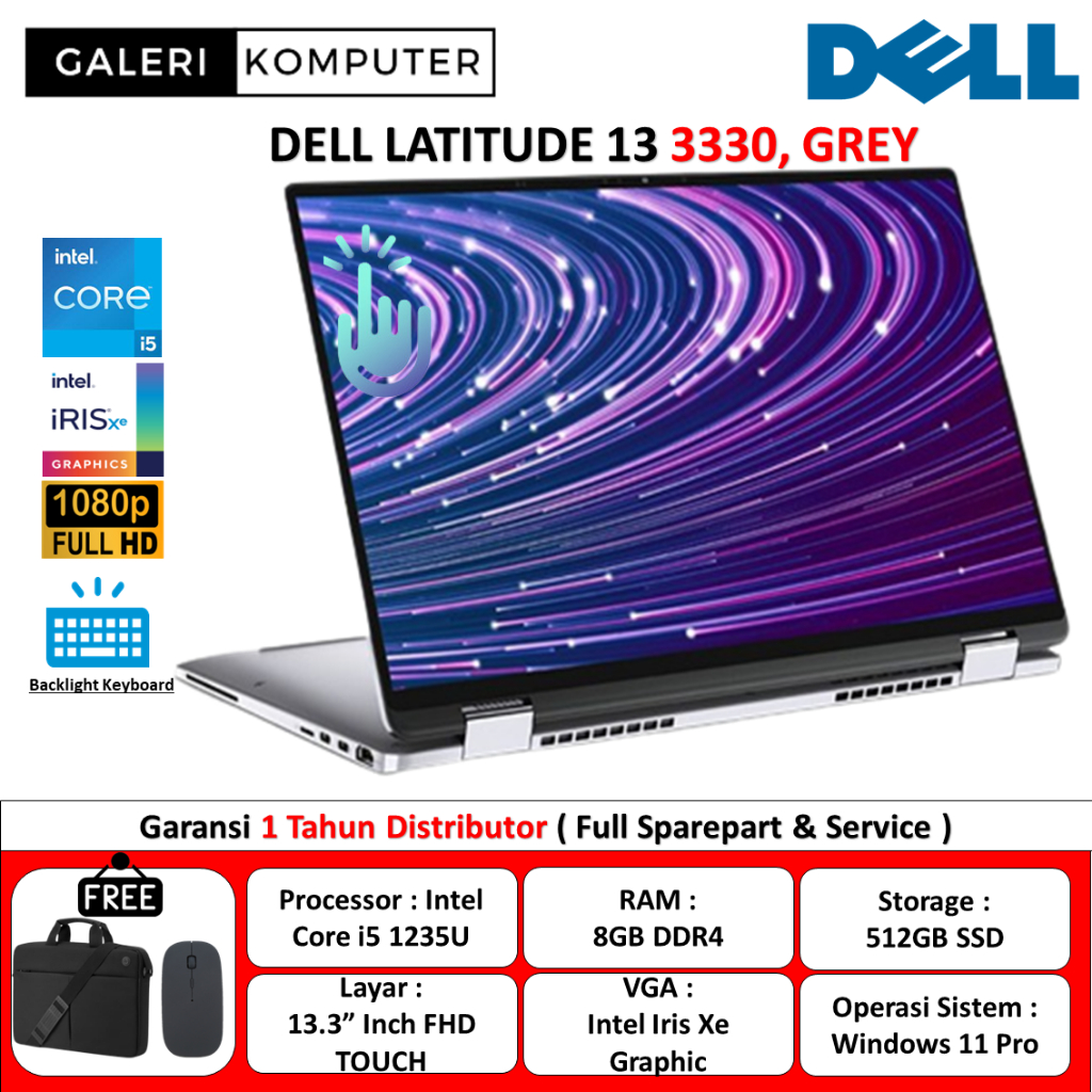 LAPTOP DELL LATITUDE 13 3330 2IN1 INTEL I5 1235U 8GB 256GB IRIS XE 13.3 FHD TOUCH WINDOWS 11 PRO ORI