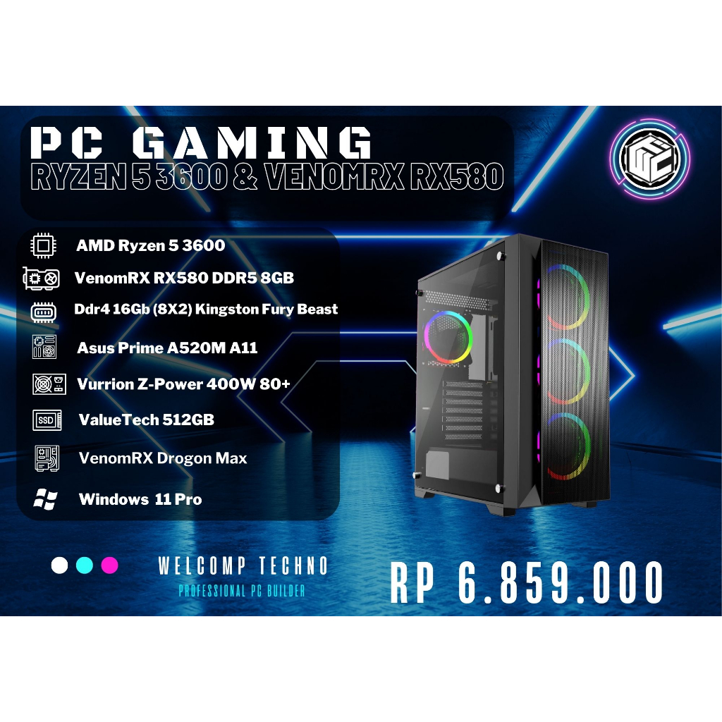 Komputer PC Gaming Ryzen 5 3600 / 16Gb (8X2) / 512GB Sata / VenomRX RX580 /Drogon Max
