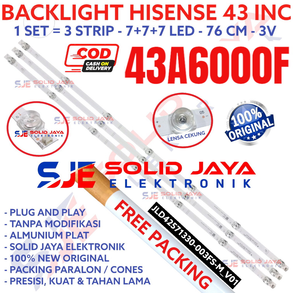 BACKLIGHT TV LED HISENSE 43 INC 43A6000F 43A6000 LAMPU BL 7K 3V 43A IN 7 KANCING LED 3V JLD42571330-