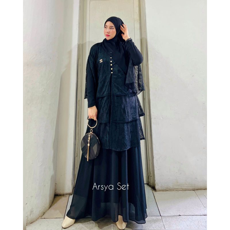 arsya set gamis ceruty brukat busui mewah dress pesta premium
