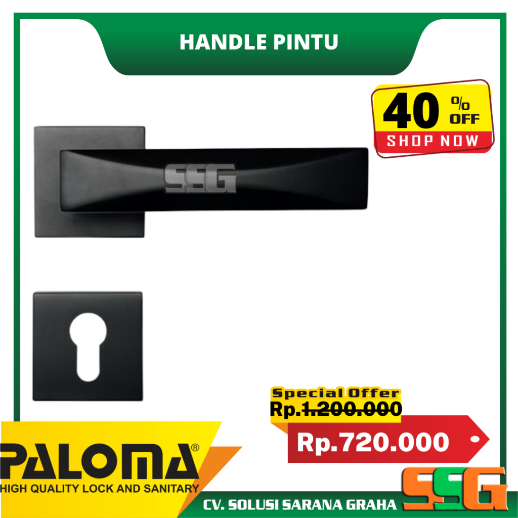 Handle Pintu Paloma HRP5103 Titan Matt Black Handle Kamar Paloma Hitam