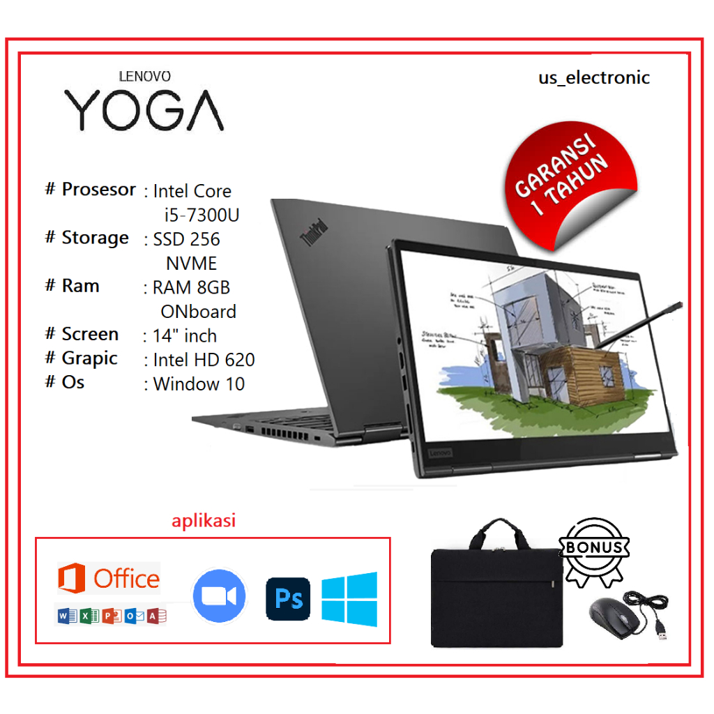 SIAP KIRIMLaptop Lenovo Yoga X1 i5 GEN 7 RAM 8GB/1TB SSD BERGARANSI 1 TAHUN BONUS TAS+MOUSE
