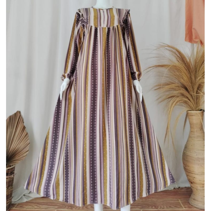 GAMIS MOTIF GARIS BAHAN CRINKLE