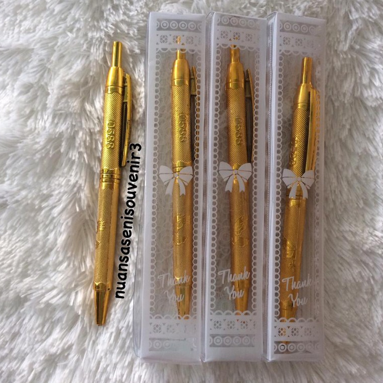 

Souvenir Pernikahan Pulpen Emas Perak Bolpoin Tulis Pen Antik kemas Mika Motif