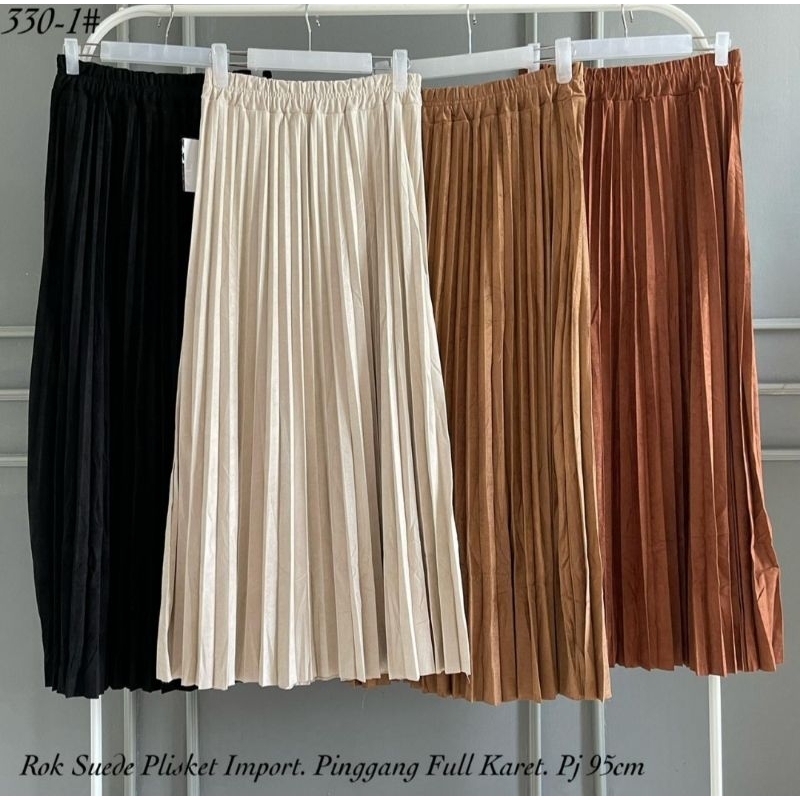 rok prisket suede import | rok cream import | rok plisket putih | rok putih panjang