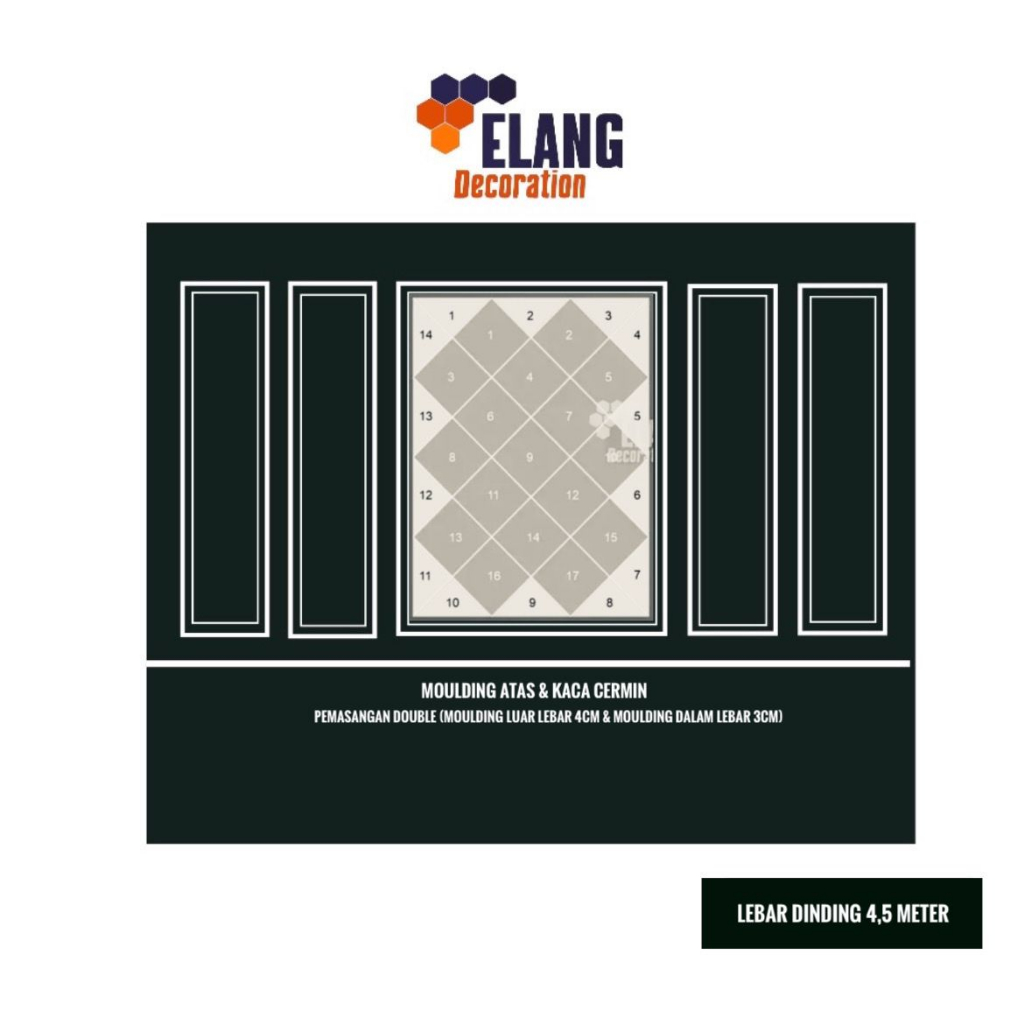 PAKET MOULDING & KACA CERMIN PEMASANGAN DOUBLE LEBAR DINDING 4,5 METER / DEKORASI DINDING VIRAL (LAN