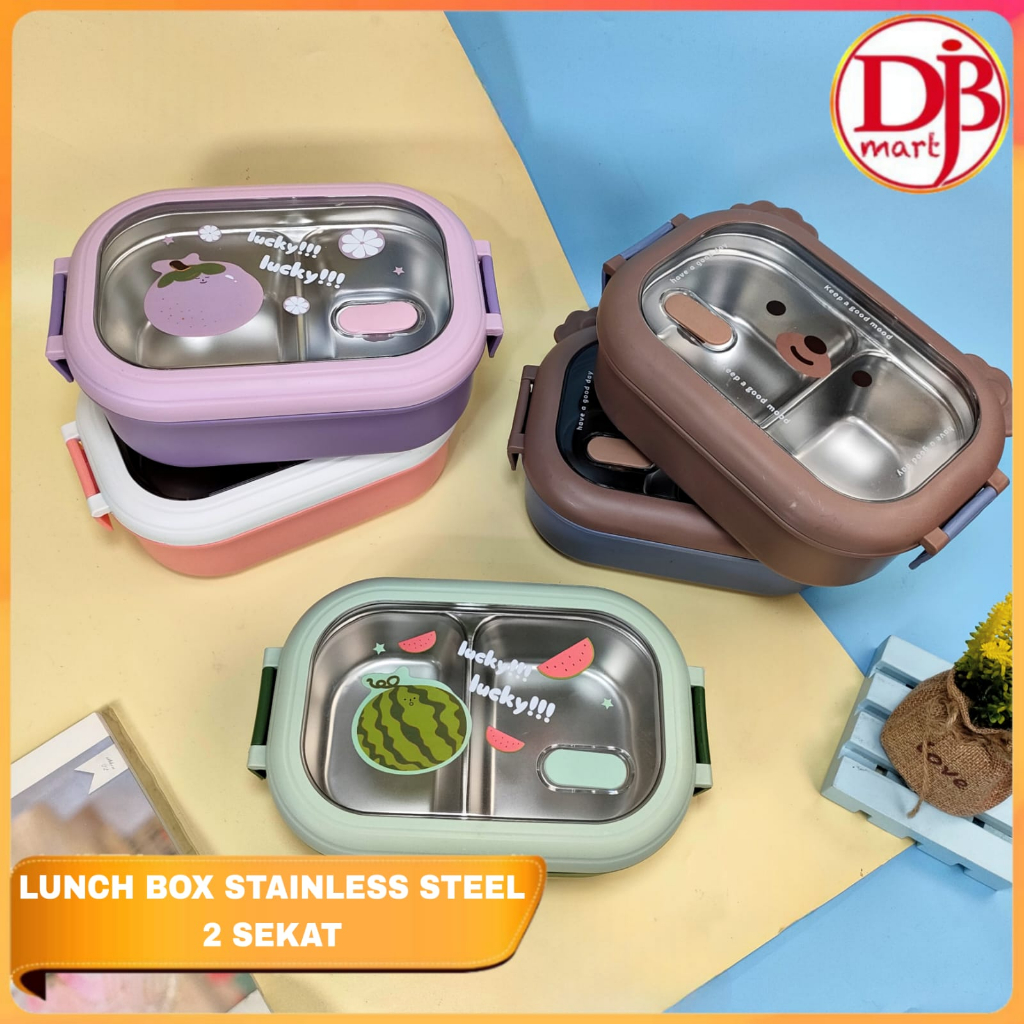 LUNCH BOX KOTAK BEKAL MAKAN STAINLESS STEEL 2 SEKAT ANTI TUMPAH