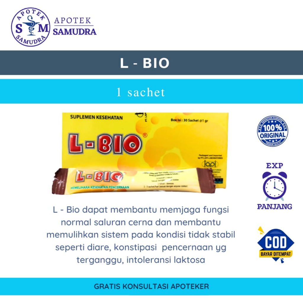 L - BIO - 1 SACHETmenjaga fungsi normal saluran cerna obat diare anak obat konstipasi obat pencernaa