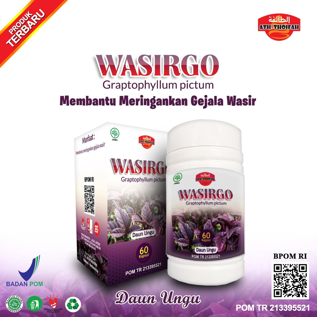 

WASIRGO Kapsul Herbal Daun Ungu ORIGINAL BPOM Obat Ambeien Wasir Ambeyen Ampuh Benjolan Asli Ath-Thoifah