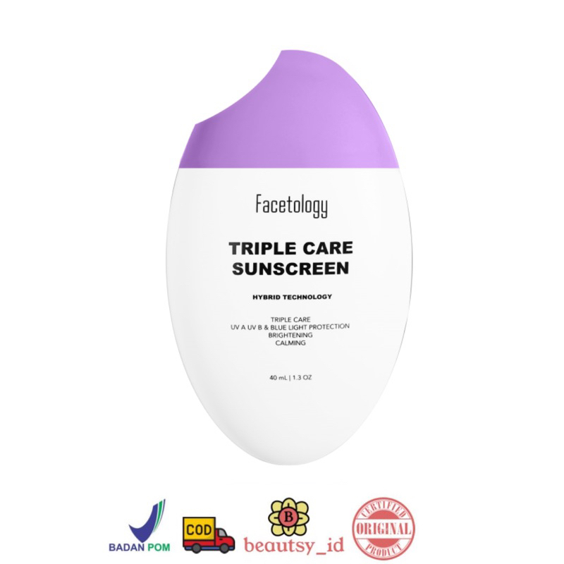Facetology Triple Care Sunscreen SPF 40 PA+++ 40ml Original BPOM COD Sun Screen Sunblock