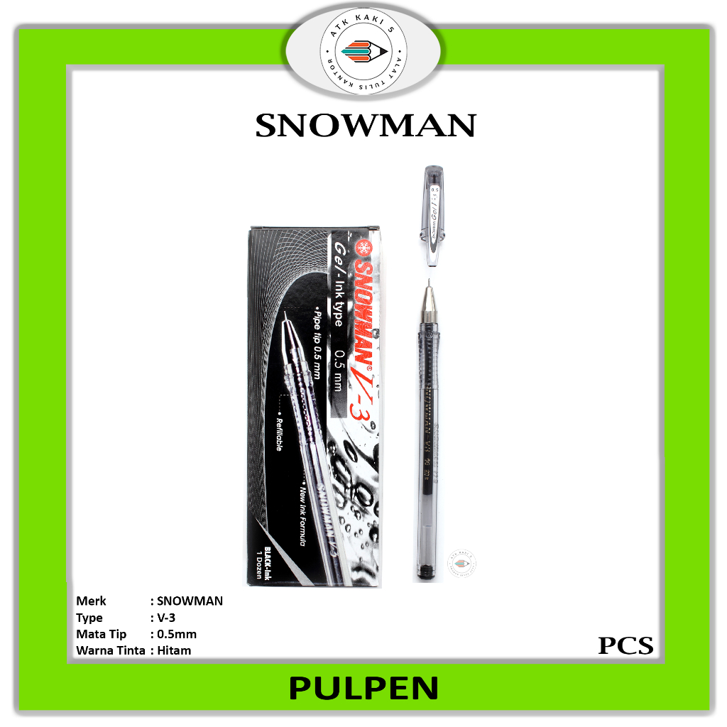 

SNOWMAN - Pulpen V-3 Pen gel 0.5mm Hitam - Pcs