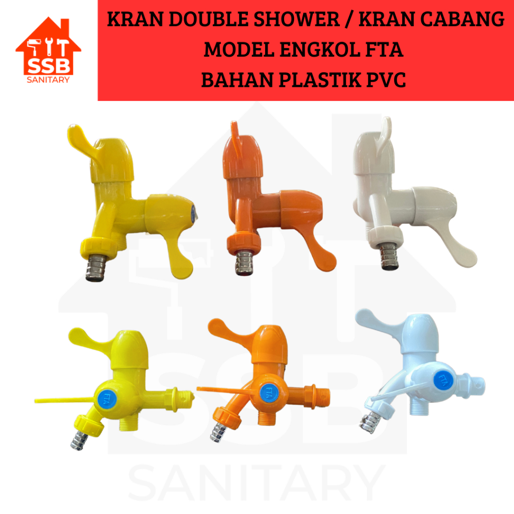 KRAN DOUBLE SHOWER KERAN SHOWER CABANG PLASTIK PVC MODEL ENGKOL