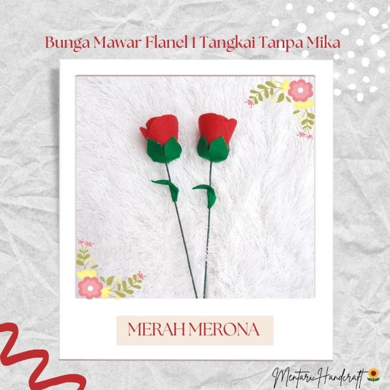 Bunga Mawar Flanel 1 Tangkai Tanpa Mika / Plastik (MINIMAL ORDER 10 PCS)