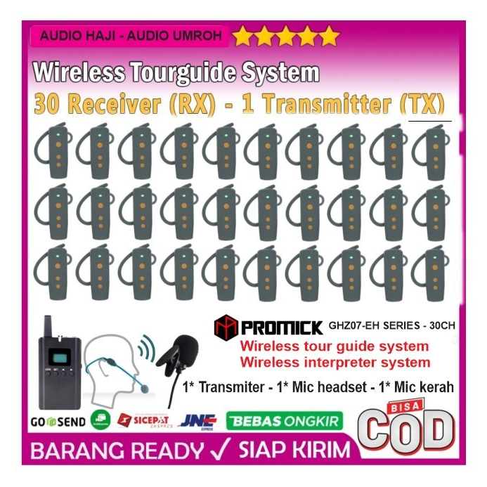 Earpiece Wireless Tour Guide and Interpreter System 30CH PROMICK GHZ07
