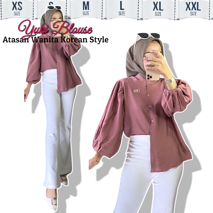 Almahyrarp.ID -  YUKI TOP BLOUSE WARNA COKLAT MILO / BAJU ATASAN WANITA TERBARU 2023 / BAHAN POLO LI