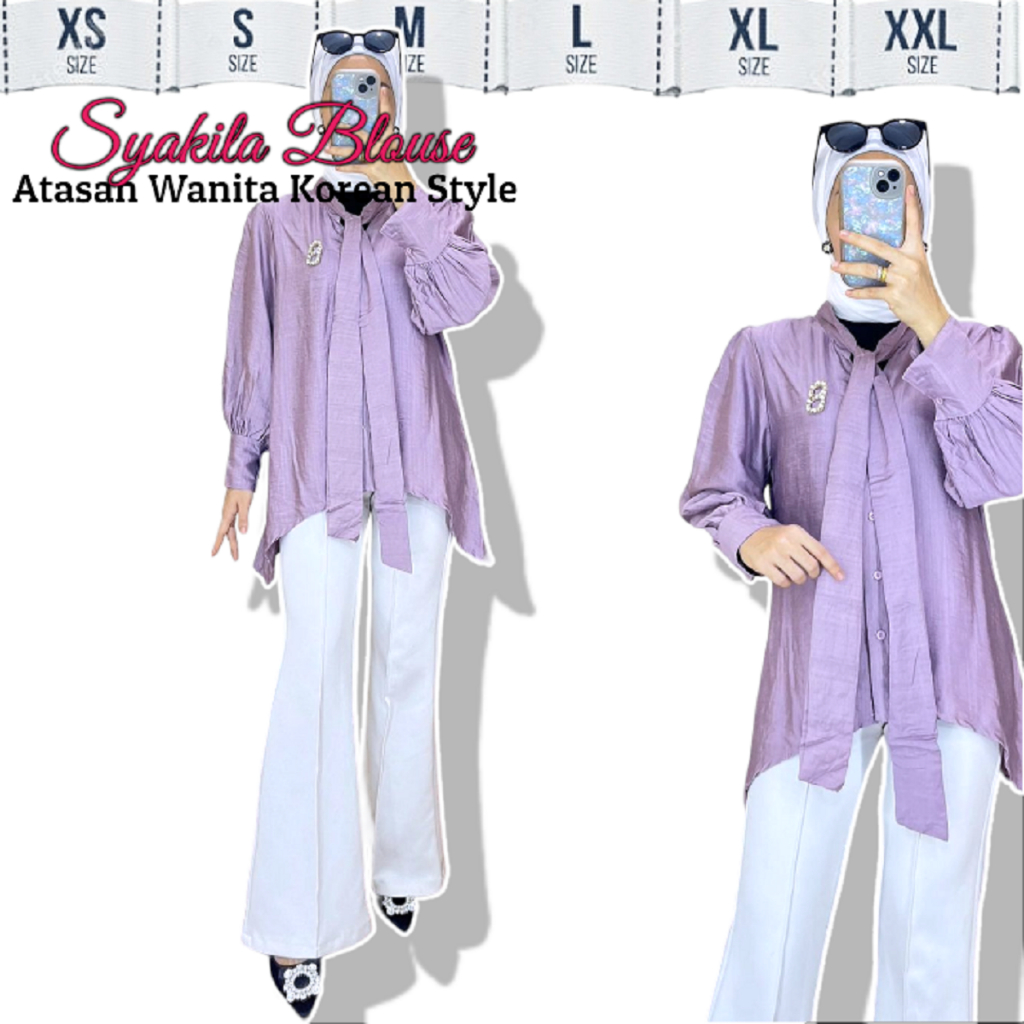 Almahyrarp.ID -  SYAKILA TOP BLOUSE WARNA UNGU LILAC / BAJU ATASAN WANITA TERBARU 2023 / BAHAN POLO 